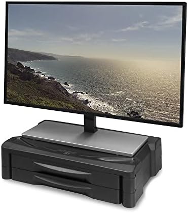 ACT AC8215 Monitor Stand with 2 Drawers A4, Height-Adjustable Monitor Stand for Desk, Screen Max. 32 Inches Weight Max. 