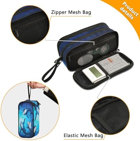 Wfrish Blue Shark Sea Pencil Case Big Capacity for Girl Boy Ocean Seawater Student Pencil bag Pen Pouch Large Stationery 3 Compartments Zippers Organizer School College Office Teens Adults