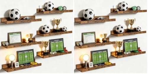 upsimples 12 Pack Wooden Floating Shelves, Wall Storage Decor Shelf for Bathroom, Bedroom, Living Room, Kitchen, Office 