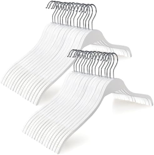TOPIA HANGER Slim Wooden Hangers with Extra Soft Non-Slip Rubber Grips, 30-Pack High-Grade Fashion Hanger No Shoulder Bump for Sweaters, Hoodies, Jacket, Dress, Coat (White) -CT15W30