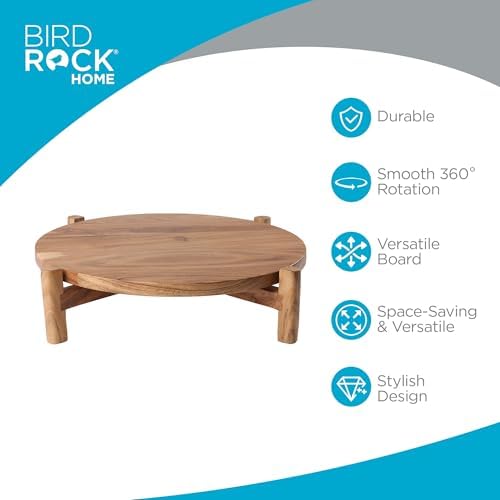 BIRDROCK HOME Elevated Lazy Susan | Rotating Acacia Wood Platter with Raised Legs | Ideal for Serving, Organizing, and D