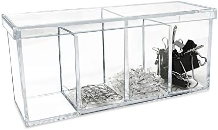 Isaac Jacobs 2-Pack 4-Compartment Clear Acrylic Organizers with Lid (9” L x 3” W x 4” H), Makeup Brush Holder, Sectional