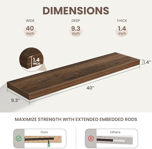 Acovy Floating Shelves for Wall,40 Inch Long Floating Shelves Set of 2,9.3" Deep Floating Shelf for Home Decor,Wall Moun