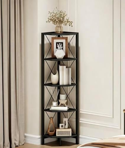 CHOEZON 5-Tier Corner Shelf, Corner Bookcase, 55.2" Tall Vertical Display Rack, Plant Stand, Open Storage Shelf, for Liv