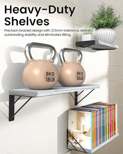BAYKA Wall Mounted Floating Shelves (Gray and White, Set of 3, 16" Mixed)
