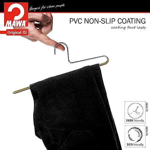 Mawa by Reston Lloyd Non-Slip Space Saving Clothes Hanger with Single Rod for Pants, Style KH/1, Set of 10, Gold