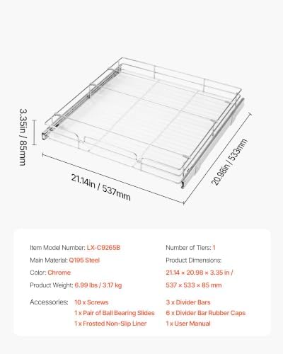 VEVOR Pull Out Cabinet Organizer 21.14"W x 20.98"D Steel Slide Out Drawers
