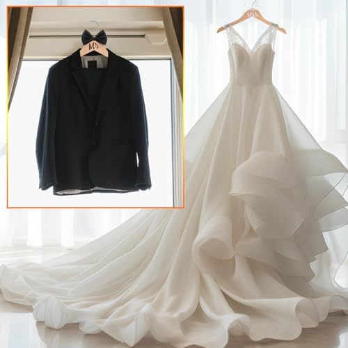 Beeveer 2 Pcs Bride Groom Wooden Hangers Bow Tie Wedding Gift,Mr.&Mrs