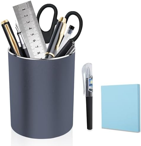 Metal Pen Holder Aluminum Pencil Holder Desktop Organizer Black for Office, School, Home 3.15 x 3.15 x 3.94 Inches-Grey