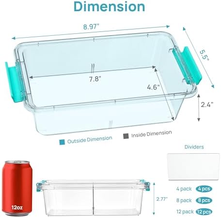 Vtopmart 4 Pack 1.5Qt Clear Pencil Box, Plastic Pencil Holder with Removable Divider for Pen Organizer, Small Stackable 