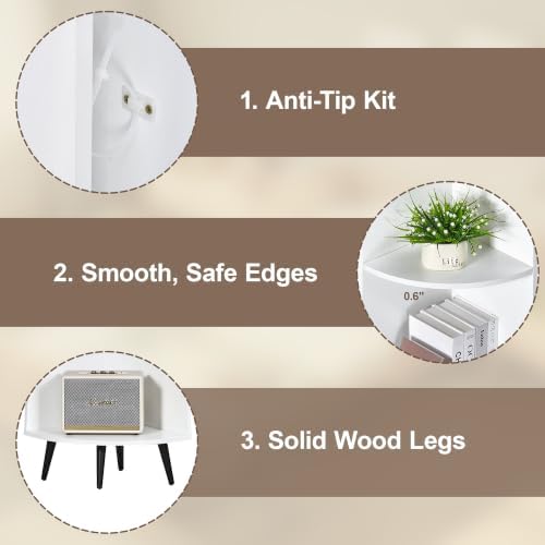 VECELO 5-Tier Curved Corner Shelf, 66.93" Tall Display Rack, White