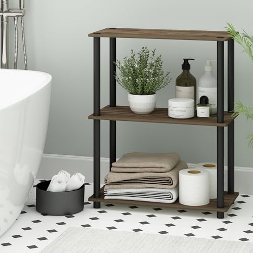 Furinno Turn-N-Tube Toolless Assembly Storage Shelves, 3-Tier Rustic Brown Book Shelf, Open Storage Bookshelf, for Organ