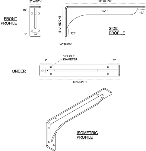 Ekena Millwork BKTM02X14X05EBAPW Steel Bracket Embrey, 2" W x 14" D x 5 1/4" H, Antiqued Pewter