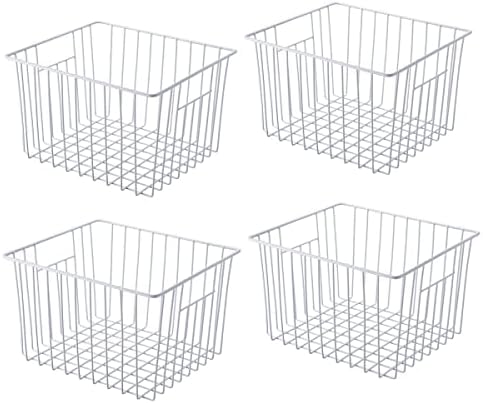 Freezer Storage Organizer Basket, Refrigerator Wire Household Bins with Built-in Handles for Kitchen, Pantry, Cabinet, C