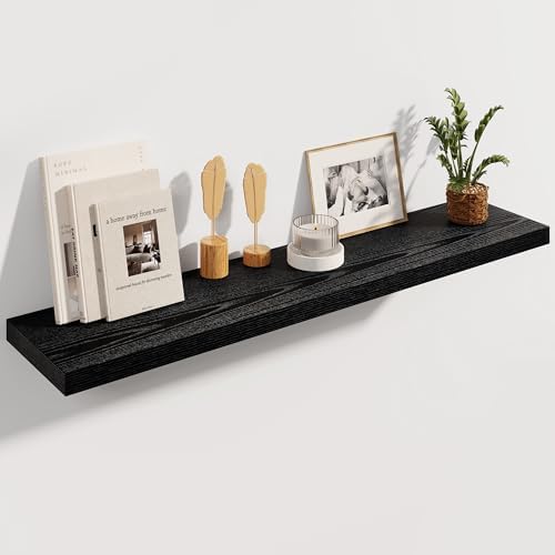 Black Floating Shelves 48 Inch Long, 8 Deep Floating Shelves for Wall, Rustic 48" Long Fireplace Mantel, Large 48 x 8 Wa