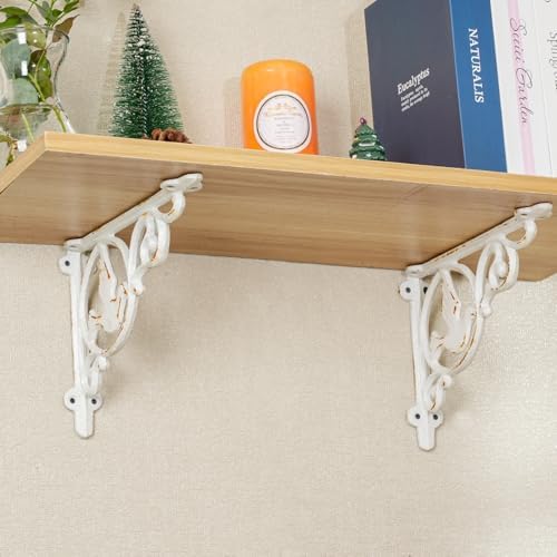 Sungmor 9.2 Inch Cast Iron Brackets for Shelves - 2 Pack Rustic White