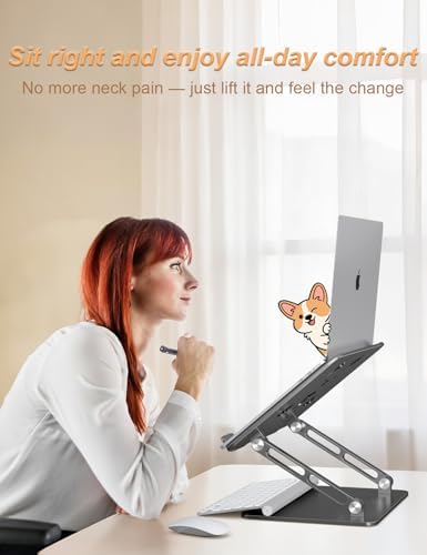 Aoviho Aluminum Laptop Stand for Desk Fit for All 10"-17.3" Laptops, Grey
