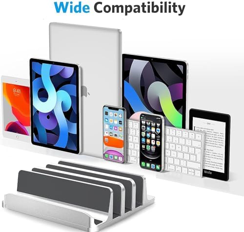 Vertical Laptop Stand, 3-Slot Vertical Laptop Stand Holder,Adjustable Dock Size,3 in 1 Design Space-Saving Laptop Holder