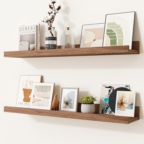 Heimlove Picture Ledge Shelf,24 inch Long Floating Shelves for Wall Set of 2,Picture Shelf with Lip for Wall Decor,Livin