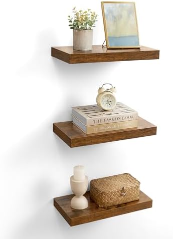 VASAGLE Wall Shelves, Floating Shelves, Set of 3, 15.8 x 7.9 x 1.5 Inches