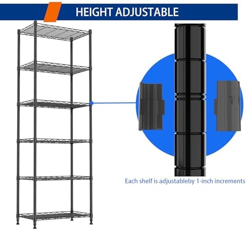 REGILLER 6 Wire Shelving Steel Storage Rack Adjustable Unit Shelves for Laundry Bathroom Kitchen Pantry Closet(Black,11.