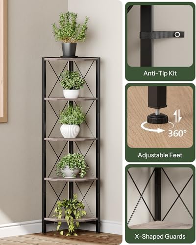 CHOEZON 5-Tier Corner Shelf, Corner Bookcase, 55.2" Tall Vertical Display Rack, Plant Stand, Open Storage Shelf, for Liv
