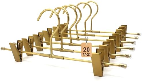 20 Pack Gold Aluminum Bottom Clips Heavy Duty Pants Jean Trouser Hangers Clothes Hangers -Legging Organizer Adjustable Clips Pants Skirt Blouse Hanger ﻿