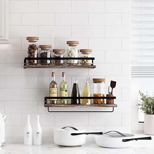 Floating Shelves for Wall, Bathroom Shelves with Towel Bar, Wall Mounted Storage Shelves for Kitchen, Bathroom, Set of 2 White Washed