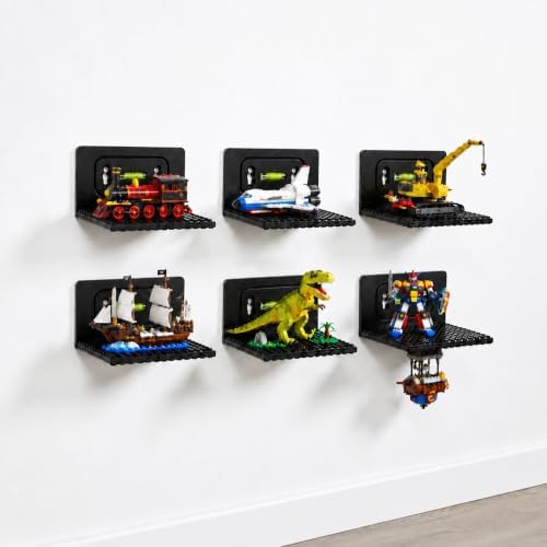 6 PCS Building Blocks Display Shelf Wall Mounted with Built-in Bubble Level, Floating Model Display Stand for Minifigure