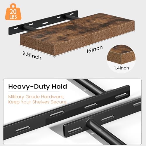 Fun Memories Floating Shelves for Wall 16 Inch, Set of 2 – Wall-Mounted Storage & Display Shelf with Invisible Bracket, 