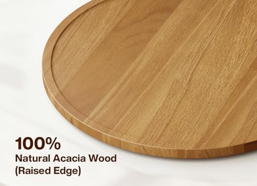 14" Acacia Wood Lazy Susan Turntable Organizer for Table Top, Round Wooden Lazy Susan Storage for Cabinet Countertop Pan