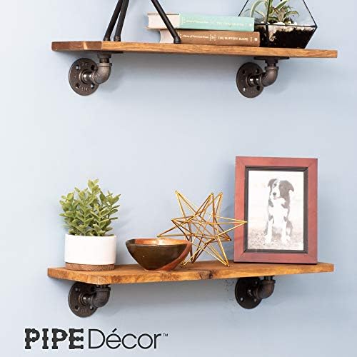 PIPE DECOR Industrial Pipe Shelf Brackets, 2 Inch, 4 Pack – Wall Mounted Double Flange Floating Shelf Hardware, Rustic V