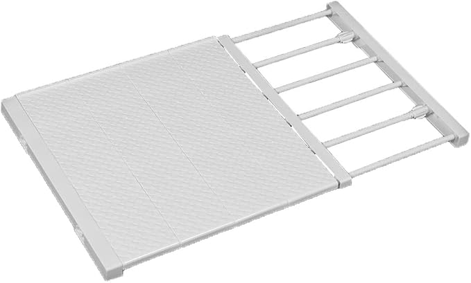 Extendable Closet Shelf Tension Rod Adjustable Clothes Hanger DIY Cabinet Storage Holder Wardrobe Organizer Dividers Shoe Rack 16.54'' Width for Bathroom Kitchen Bookshelf - White