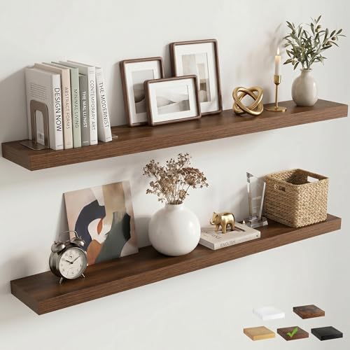 48In Floating Shelves for Wall, 6.5"D Wood Storage Shelves, Walnut Finish
