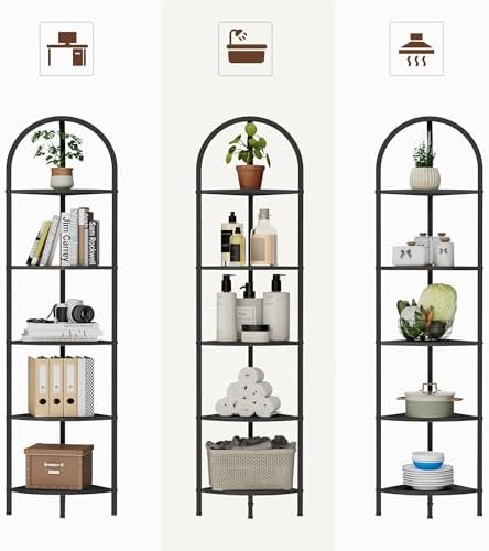 Homhedy 5-Tier Arched Corner Shelf Stand, Wall Corner Bookshelf