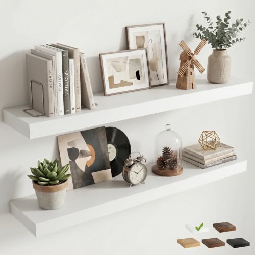 8 inch Deep Floating Shelves for Wall, 40" Wide, White Finish, 2-Pack