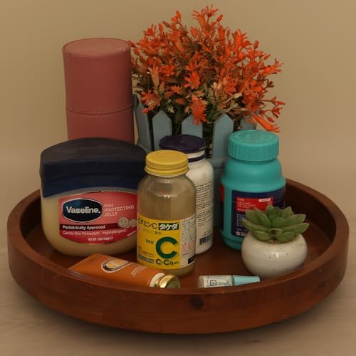13.38 Inch Brown Round Wood Lazy Susan Farmhous Turntable Tray