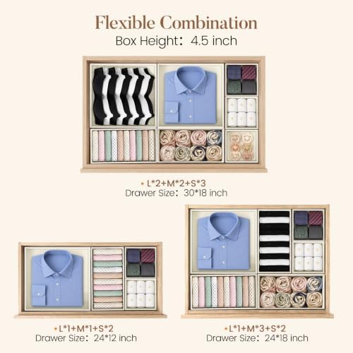 Drawer Organizer Storage for Clothes, Socks, 10 Pack, Black
