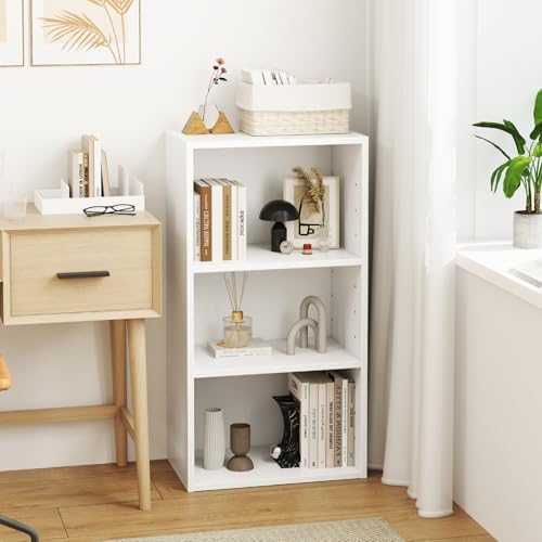 GOFLAME 3 Tier Small Open Bookshelf Set of 2, Short Bookcase with 2 Adjustable Shelves, Multifunctional Storage Cabinet,