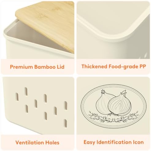 Lifewit Plastic Potato and Onion Storage Bin Box, Set of 3, Beige