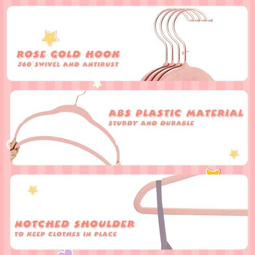 ManGotree Baby Velvet Hangers with Swivel Rose Gold Hook 30 Pack Light Pink