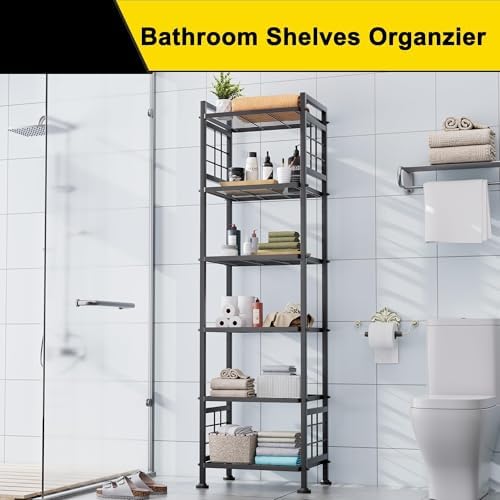 GIOTORENT 6-Wire Standing Storage Shelf for Bathroom Organizers and Storage & Laundry Room Organization, Metal Shelving 