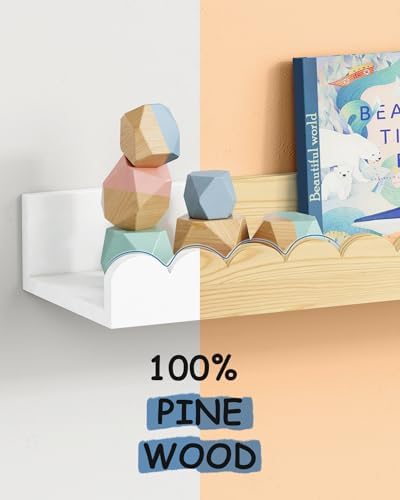 White Scalloped Nursery Floating Shelves for Wall, Scallop Kids Book Shelf