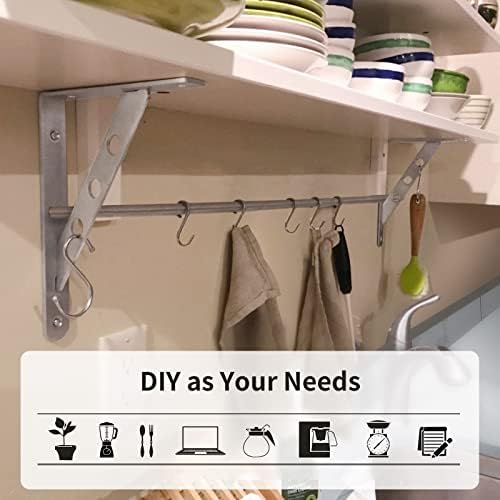 YUMORE 10 Inch Shelf Bracket, Heavy Duty L Bracket with 2 S Hook, 2 Pack