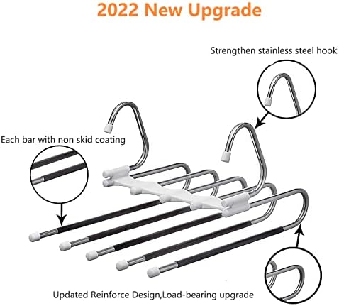 Upgrade Azeroth Pants Hangers 4 Pack Space Saving S-Type Stainless Steel Clothes Pants Hangers,Anti-Slip Design,Clothes Closet Storage Organizer for Pants Jeans Trousers Skirts Scarf
