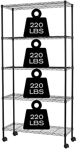 HCY 5-Tier Shelving Unit Storage Shelves with Wheels 60inx30inx14in