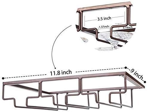 FOMANSH Wine Glass Rack - Under Cabinet Stemware Wine Glass Holder Glasses Storage Hanger Metal Organizer for Bar Kitchen Brown