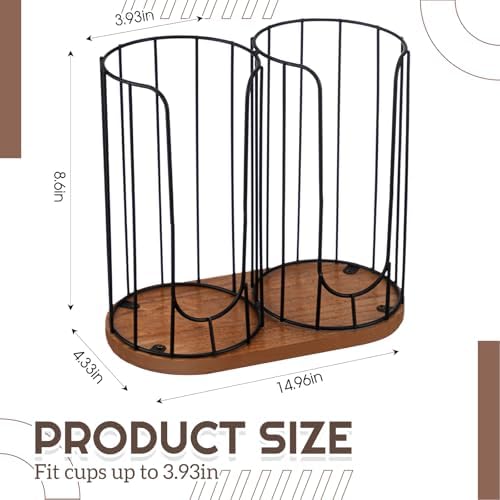 Geelin 18oz Adjustable Coffee Cup Dispenser with Wooden Base, Cup and Lid Holder, Cups Holder Organizer for Coffee Pod S