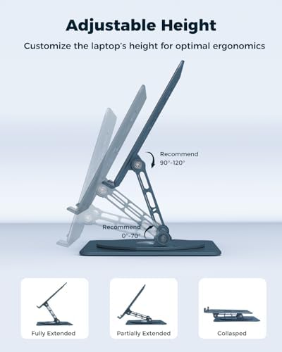 Aoviho 360° Rotating Laptop Stand for Desk | Adjustable, Foldable, Portable Aluminum Ergonomic Riser | Compatible with M