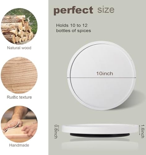 Wood Lazy Susan Turntable Kitchen Decor Round Table Tray, 10" White